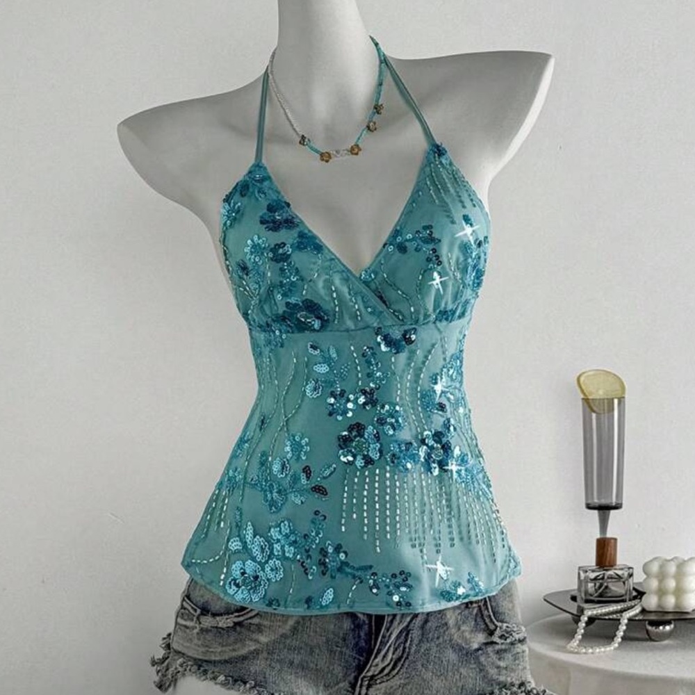 Peppermayo Teal Sequin Camisole